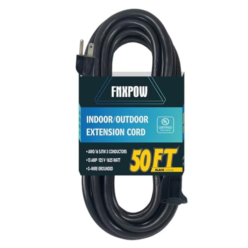 Indoor Outdoor Extension Cord 50 FT Waterproof, 16/3 Gauge Heavy Duty Black Extension Cords, 13A 1625W SJTW Extension Cord with 3 Prong Grounded Plug, Great for Tools, Lights, UL Listed. - color: Black, size: 50 ft