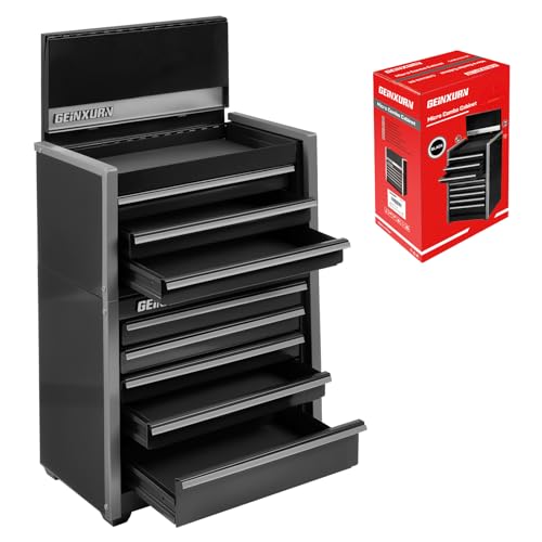 Geinxurn 8-Drawer Rolling Black Tool Box, Heavy Duty Micro Roll Cab Steel Stackable Tool Chest with Lockable Drawers, 2-in-1 Large & Compact Combo Set (3-Drawer + 5-Drawer) for Garage, Workshop - color: BLACK