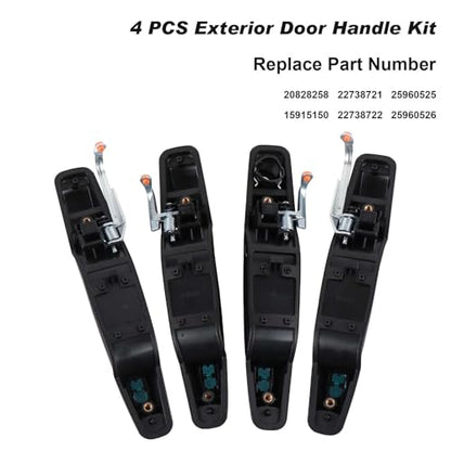 Exterior Black Outside Door Handle 4PCS Front Rear Driver & Passenger fits 2007-2014 Cadillac Escalade Chevy Avalanche Silverado Suburban GMC Sierra Yukon # 20828258 22738721 25960525 22738722 - color: Black