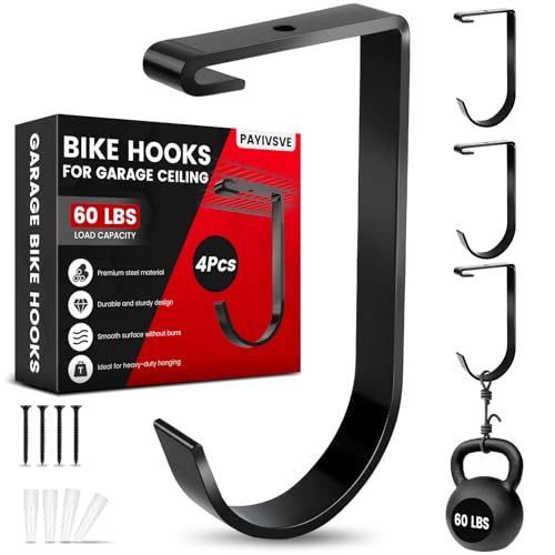 Bike Hooks for Garage Ceiling Mount Rack, Add on Storage Flat Hook Accessory Overhead Garage Hooks for Ceiling Rack and Wall Shelving(4 Pack) - color: Black-4Pack