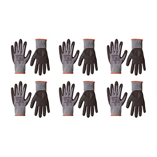 Amazon Basics Micro-Foam Nitrile Coated Safety Work Gloves, Nylon Liner Fiber, Touch Screen Compatible, Grey, Size 9, Large, 6-Pack - size: Large (Pack of 6)