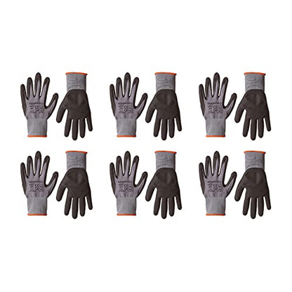 Amazon Basics Micro-Foam Nitrile Coated Safety Work Gloves, Nylon Liner Fiber, Touch Screen Compatible, Grey, Size 9, Large, 6-Pack - size: Large (Pack of 6)