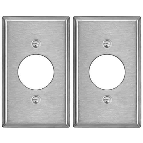 BESTTEN 2 Pack 1-Gang 1.406-Inch Hole Metal Wall Plate with Ｗhite or Clear Plastic Film for Single Receptacle, Anti-Corrosion Stainless Steel Outlet Cover, Standard Size - color: Stainless Steel Silver