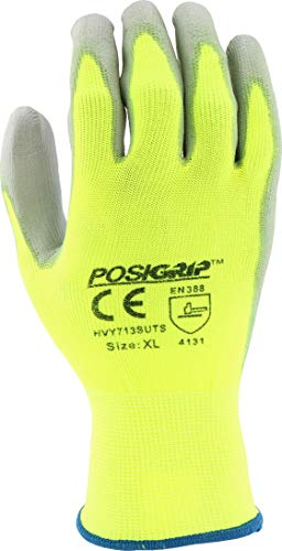 IRONCAT West Chester PosiGrip HVY713SUTS PU Palm Coated Polyester Gloves - [Pack of 12] XX-Large, HI-VIS Yellow Dexterous Gloves with Touch Screen Fingertips, Knit Wrist