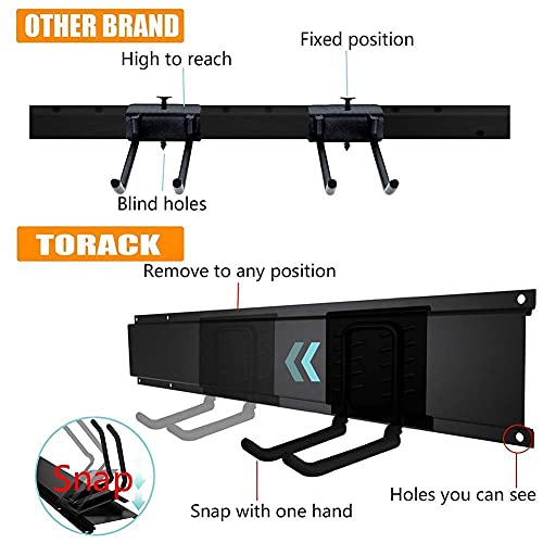 TORACK Tool Storage Rack, Heavy Duty Steel Garage Wall Mount Garden Tool Organizer for Ladders, Chairs, Shovels, Broom, Power tools (8-Pack 5.7"-11" Mixed Hooks, up to 800 lbs) - size: Metal Rack