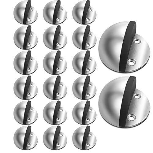 20 Pack Door Stops Self Adhesive Floor Door Stoppers Stainless Steel No Drill Door Stop with Rubber Bumper for Bottom of Door, Silver - color: Silver, size: 20 Pack