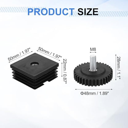 uxcell 2 Set Leveling Feet, M8x50x50mm Plastic Adjustable Furniture Leg Leveling Square Threaded Insert Screw-in Glide Levelers for Table Chair Furniture, Black