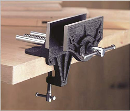 Groz Portable Woodworking Vise, 6-Inch, Clamp on or Bolt to Bench, Cast Iron with "Toe-in" Feature (39006) - size: 6-inch