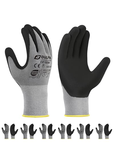 DULFINE Work Gloves for Men & Women,6 Pairs Pack,Touchscreen MicroFoam Nitrile,Ideal for General Purpose,Home Improvement - color: Grey Standard - 6 Pairs, size: Small