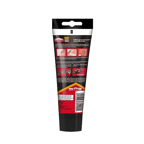 UniBond No More Nails Original, Heavy-Duty Mounting Adhesive, No Nails Strong Glue for Wood, Ceramic, Metal & More, White Instant Grab Adhesive, 1 x 234g Tube