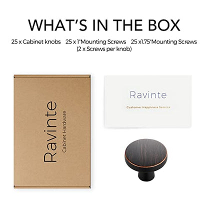 Ravinte 25 Pack Drawer Pulls 1-1/4 Inch Kitchen Cabinet Knobs Solid Round Dresser Drawer Knobs Oil-Rubbed Bronze Dresser Knobs Drawer Knobs Simple Cabinet Hardware for Cupboard Drawer Pulls - color: Oil Rubbed Bronze