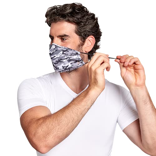 Tommie Copper Community Wear Face Masks I Double Lined, Copper Infused, Ear Straps & Nose Wire, Face Covering (Pack of 2) - style: Black & Grey Camo