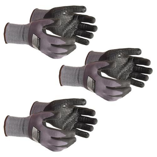J. J. Keller SAFEGEAR Nitrile Micro-Foam Dotted Gloves – 3 Pairs, Oil-Repellent, Touchscreen, ANSI/ISEA Compliant - size: X-Large