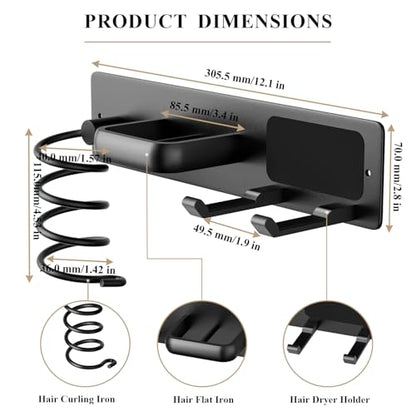 BSICPRO Hair Dryer Holder-3 in 1 Blow Dryer Holder-Metal Bathroom Hair Tool Organizer Wall Mounted-Bathroom Organizer for Hairdryer Curling Iron Flat Iron (Black) - color: Black