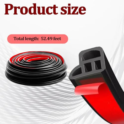 Car Door Seal Strip, 52.4FT Rubber Double Layer Soundproof Vehicle Window Weather Stripping, 4-Holes Noise Insulation Auto Seal Weatherstrip Edge Protector Trim, Universal for Vehicle - color: 4 Holes/52.4FT