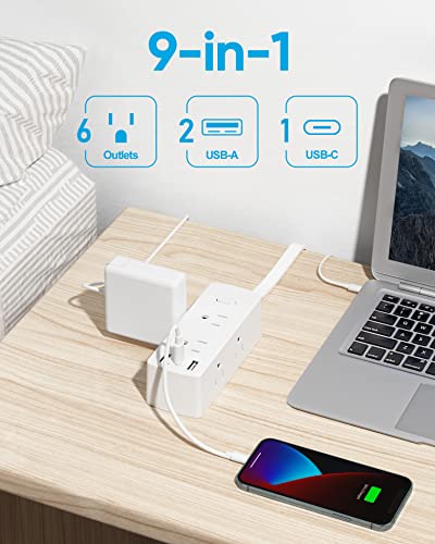 2 Prong Flat Plug Power Strip, Olcorife 2 Prong to 3 Prong Outlet Adapter, 5 FT Flat Extension Cord with 6 Outlets 3 USB Ports(1 USB C), 2000J Surge Protector, US to Japan Plug Adapter - size: 5 Ft, style: 6AC(2 Prong Plug)