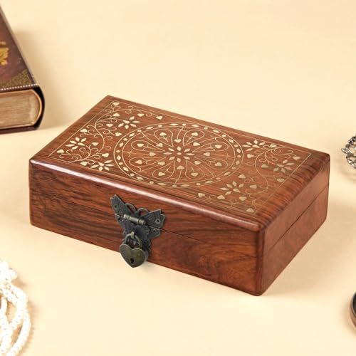 1 Set Retro Engraved Jewelry Box Hinges Hasp Catch Lock Set, Decorative Hardware Kit with Screws for DIY Wooden Case Furniture Cabinet Suitcase Decoration and Repairs (Antique Bronze)