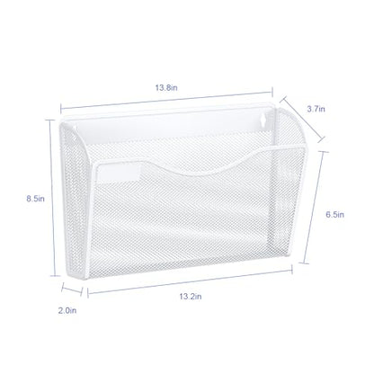 Samstar 6 Pack Mesh Wall Mounted File Holder Metal Wall File Pocket Mail Organizer for Office/Home(with Label Panel), White - color: White