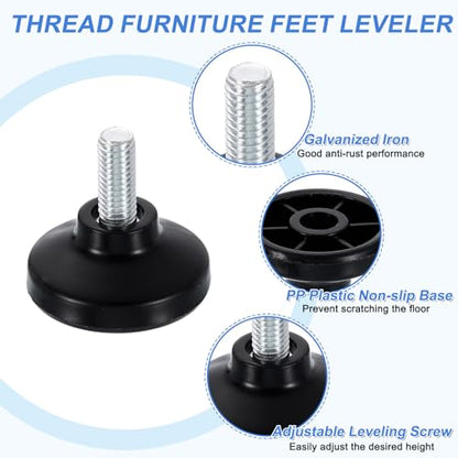 uxcell 12Pcs M8 Thread Furniture Feet Levelers, 27x14mm Adjustable Leveling Table Feet, Screw on Furniture Glide Leveling for Chair Stool Legs, Black - color: Black, size: M8x27x14mm