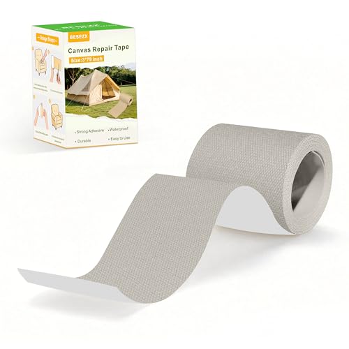 Besezx Canvas Repair Tape,Outdoor Gear Patch, 3x79 Inches,Waterproof Self-Adhesive Fabric Repair Tape for Repairing Boat Covers,Sun Shades,Sofas,Tents,Lounge Chairs,Awnings (Light Grey) - color: Light Grey, size: 3*79 inch