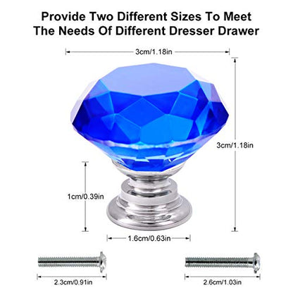 Akstore 10 Pcs Crystal Glass Cabinet Knobs 30mm Diamond Shape Drawer Kitchen Cabinets Dresser Cupboard Wardrobe Pulls Handles (Blue) - color: Blue
