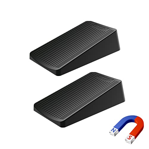 Premium Rubber Door Stop - Large Door Stopper Wedge,Anti-Slip Design, Automatically Fixed,Works On All Floor Types and Carpet Heavy Duty Door (2 Pack, Black)… - color: Black 2 PACK