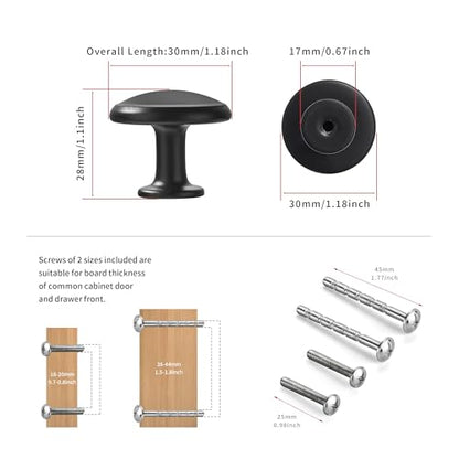 5 Pack Cabinet Knobs Matte Black Drawer Knob Kitchen Hardware - Single Hole Cabinet Knobs Kitchen Cabinet Pulls for Closet Wardrobe Dresser Cupboard - color: Black