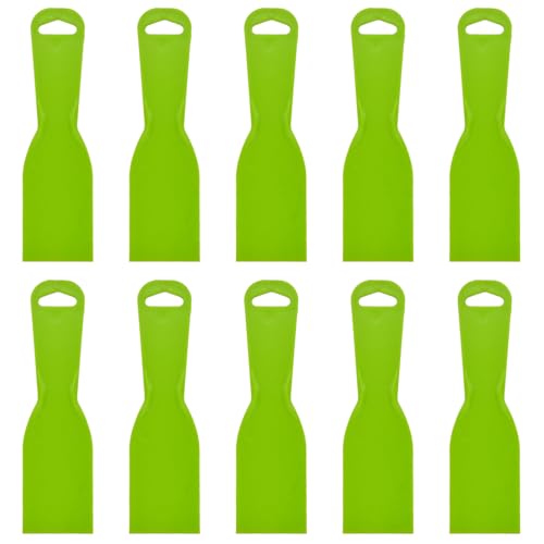 10 reusable plastic putty knives are flexible paint scraper tools used for decals, wallpapers, baking, wall and car putty, splashing, repairing, and painting(green)