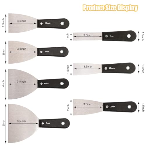 7Pcs Putty Knife Set, Stainless Steel Drywall Tools Spackle Knife and Paint Scraper Tool for Repair, Professional Drywall Knife Set Taping Knife for Spreading Mud, Taping,Repairing Wall Scraper