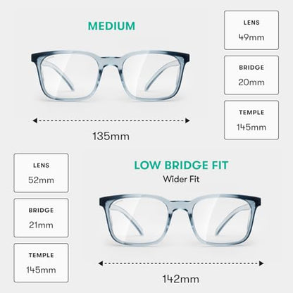 Stoggles Rectangle Z87.1 Certified Safety Glasses, Blue-Light, UV Blocking Lens, Top & Side Shield, Anti-Fog, Stylish Eyewear - color: Denim, size: Medium Low Bridge Fit