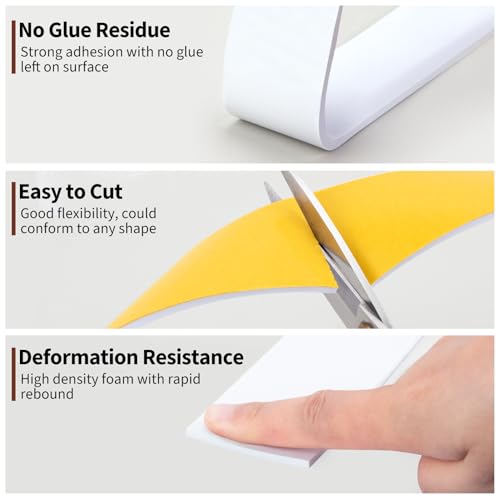 Yotache White Foam Rubber Seal Strip Tape 2" x1/8", Adhesive Closed Cell Foam Weather Stripping Tape, Total 16 Feet Long - size: 2"x1/8"x16 FT