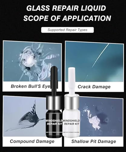 Windshield Repair Kit for Chips and Cracks – Windshield Chip Repair Kit & Windshield Crack Repair Kit – 2 Bottles Glass Repair Liquid for Cracks – DIY Long-Lasting with Invisible Repairs