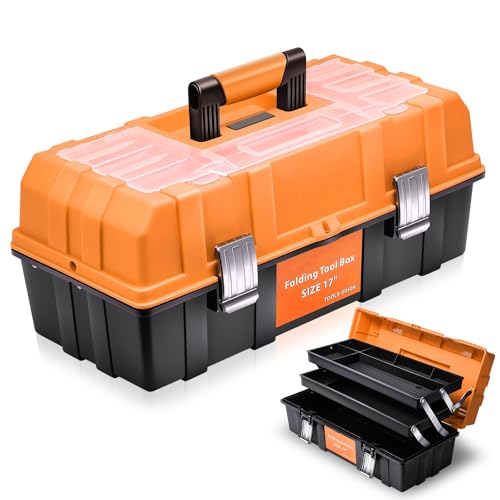 Auto Dynasty Tool Box Organizer Portable 3-layer Folding Toolbox with Non-slip Handle Tray for Garage, Workshop and On-the-Go Repairs, Orange/Black - color: Orange, size: 3-Layer