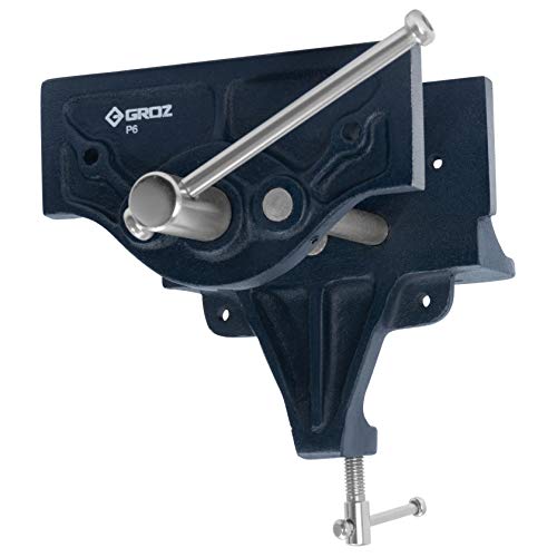 Groz Portable Woodworking Vise, 6-Inch, Clamp on or Bolt to Bench, Cast Iron with "Toe-in" Feature (39006) - size: 6-inch