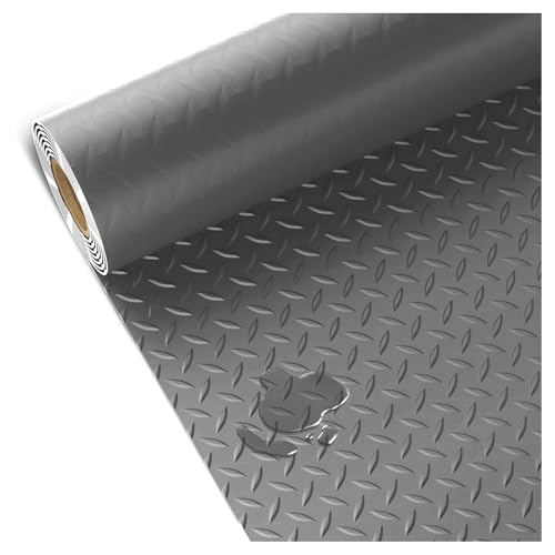 Industrial PVC Flooring Pad Roll with Diamond Grip, 4FT×9.8FT Non-Slip Heavy Duty Parking Mat, Waterproof Aug for Garage Shelves Workbenches & More,Gray - color: Gray