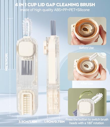 VIDONIO 4 in 1 Cup Lid Gap Cleaning Brush, Multifunctional Insulation Bottle Cleaning Tools, Mutipurpose Tiny Silicone Cup Holder Cleaner, Home Kitchen Cleaning Tools - style: 1Pc White