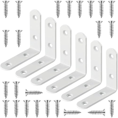 White L Bracket 2.5 Inch Stainless Steel Corner Brace, 6 Pcs 90 Degree Joint Heavy Duty Right Angle Brackets for Wood Shelves, Cabinet, Frame, with Screws - size: L/2.5inch*2.5inch 6Pack