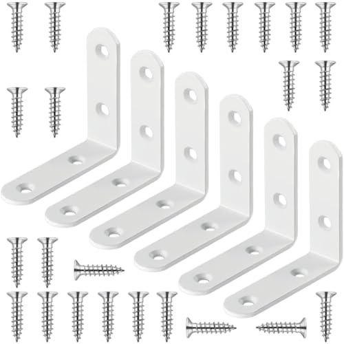 White L Bracket 2.5 Inch Stainless Steel Corner Brace, 6 Pcs 90 Degree Joint Heavy Duty Right Angle Brackets for Wood Shelves, Cabinet, Frame, with Screws - size: L/2.5inch*2.5inch 6Pack