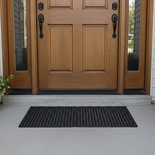 Heavy-Duty Interlocking Rubber Floor Mats 2-Pack - 24x32 Inches, Customizable Anti-Slip Doormats for Indoor/Outdoor Use, Easy Set-Up with Connectors Included, Perfect for Commercial & Residential Use - size: Set of 2 24x32