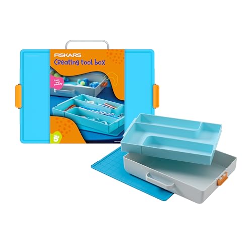 Fiskars Kids Creating Toolbox – Portable Art Storage Organizer with Reversible Lid, Carry Handle, and Secure Snap-Close Design - style: Creating Toolbox
