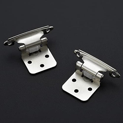 Ravinte 2 Pack 1 Pairs 1/2 Inch Overlay Cabinet Door Hinges Kitchen Satin Nickel Semi-Concealed Face Mount Self-Closing Cabinet Hinges with Bumpers & Screwdriver - size: 1/2 inch Overlay