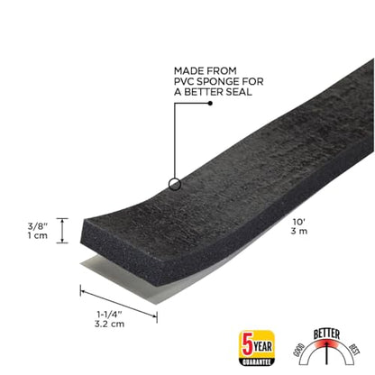 M-D Building Products 43154 3/8 in. x 1-1/4 in. x 10 ft. Black Sponge Window Seal for Ex-Large Gaps - size: 3/8" X 1-1/4"