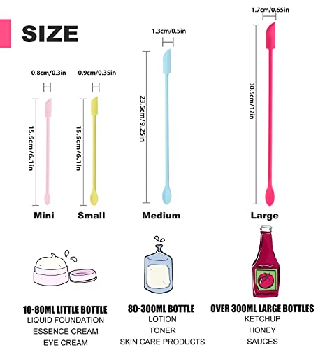Mini Spatula Silicone Spatula Set, 4pcs Small Makeup Scrapers for Cosmetics, Reusable Beauty Tiny Tools, Thin Jar Scraper, Get Last of Makeup Out - color: Rose, Blue, Yellow, Pink