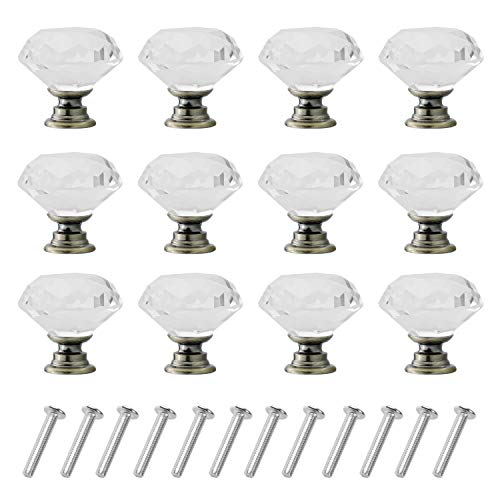 YourGift 12 Pack Drawer Knobs Diamond Shaped Crystal Glass 40mm Cabinet Knobs Pull Handles (40 mm, 12 Pack, Bronze) - color: Bronze, size: 40 mm, 12 Pack