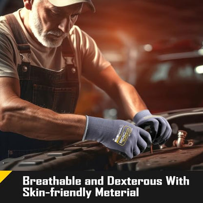 COOLJOB 12 Pairs Nitrile Rubber Coated Nylon Safety Work Gloves Pack Bulk, Dotted for Non-Slip Grip, Breathable Soft Seamless Knit Nitrile Dipped Gloves for Warehouse, Home Improvement, Yard, Medium - size: Medium, style: Classic Style(12 Pairs)