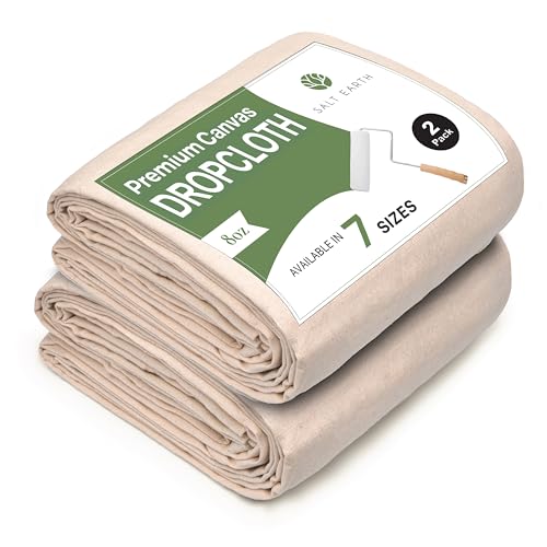 Salt Earth Canvas Drop Cloth 2Pcs, Reusable Paint Drop Cloth, 100% Recycled Cotton Canvas Tarp Cover for Painter, Furniture, Floor Protection, All Purpose Painters Dropcloth for Christmas DIY (4x5FT) - size: Pack of 2 - 4x5