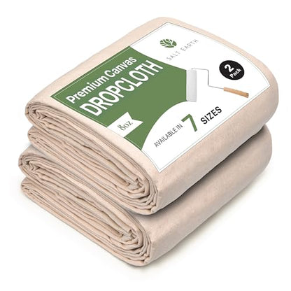 Salt Earth Canvas Drop Cloth 2Pcs, Reusable Paint Drop Cloth, 100% Recycled Cotton Canvas Tarp Cover for Painter, Furniture, Floor Protection, All Purpose Painters Dropcloth for Christmas DIY (9x12FT) - size: Pack of 2 - 9x12