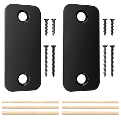 2 Pack Door Hole Cover Plate 1" x 2-1/4", Matte Black Stainless Steel Door Strike Filler Plate Latch Filler, Deadbolt Cover Plate with Wood Dowel Strips - color: Black, size: 2 Pack