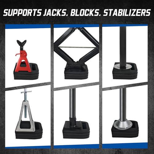 ROBLOCK 4-Pack Rubber RV Jack Pads for Camper Trailer with Handle, Weather-Resistant RV Stabilizer Jack Pads Stop Sinking & Slipping on Uneven Ground Gravel Asphalt Dirt Grass 8.8 * 6.4 - size: Rubber 8.8"*6.4"