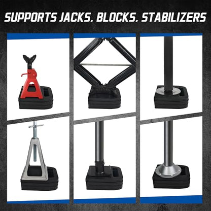 ROBLOCK 4-Pack Rubber RV Jack Pads for Camper Trailer with Handle, Weather-Resistant RV Stabilizer Jack Pads Stop Sinking & Slipping on Uneven Ground Gravel Asphalt Dirt Grass 8.8 * 6.4 - size: Rubber 8.8"*6.4"